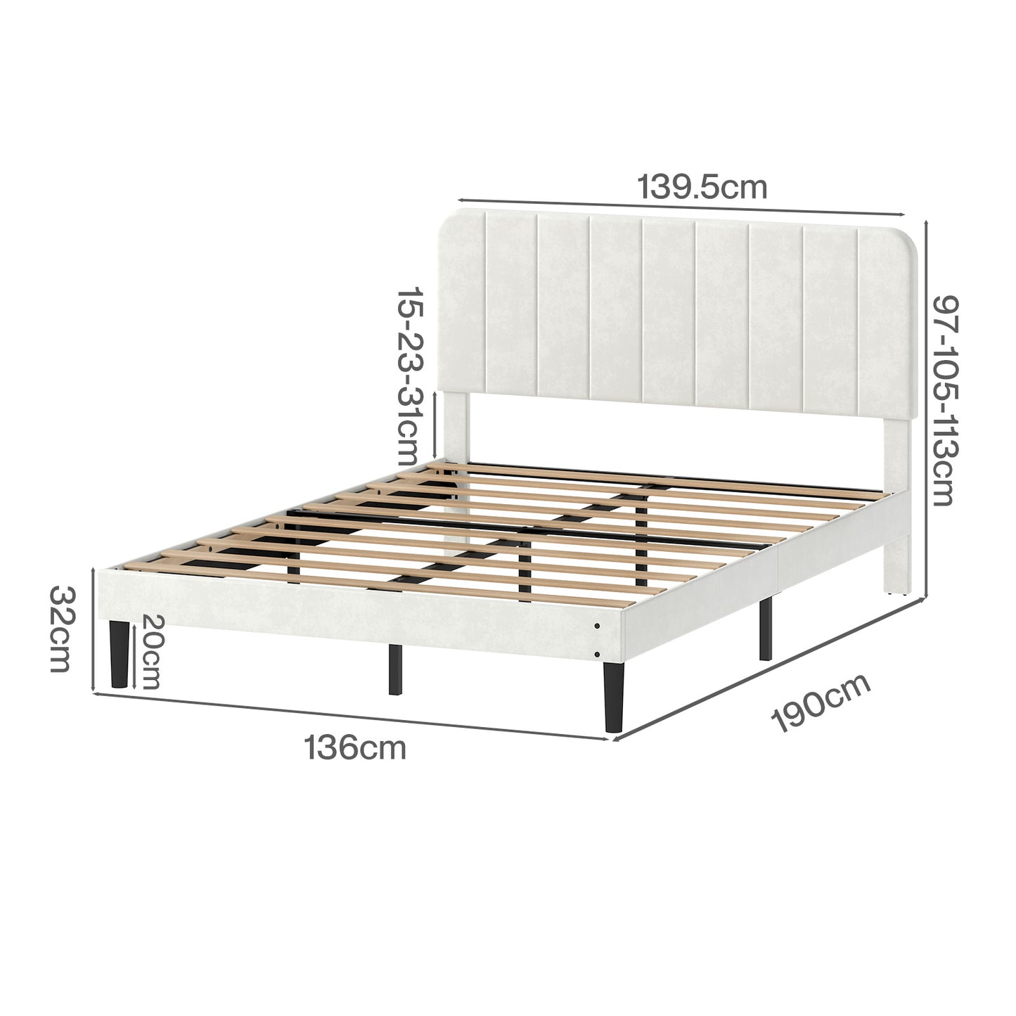 Levede Double Bed Frame Upholstered Platform Bedframe Adjustable Headboard White