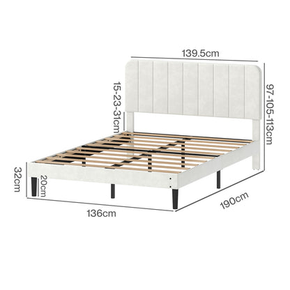 Levede Double Bed Frame Upholstered Platform Bedframe Adjustable Headboard White