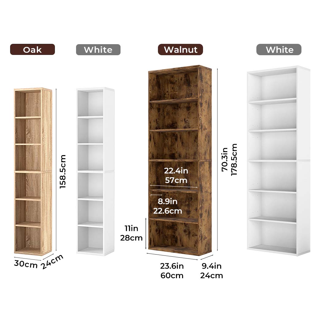 Levede 6 Tier Bookcase Shelves Storage Tall Bookshelf Organizer Display Home