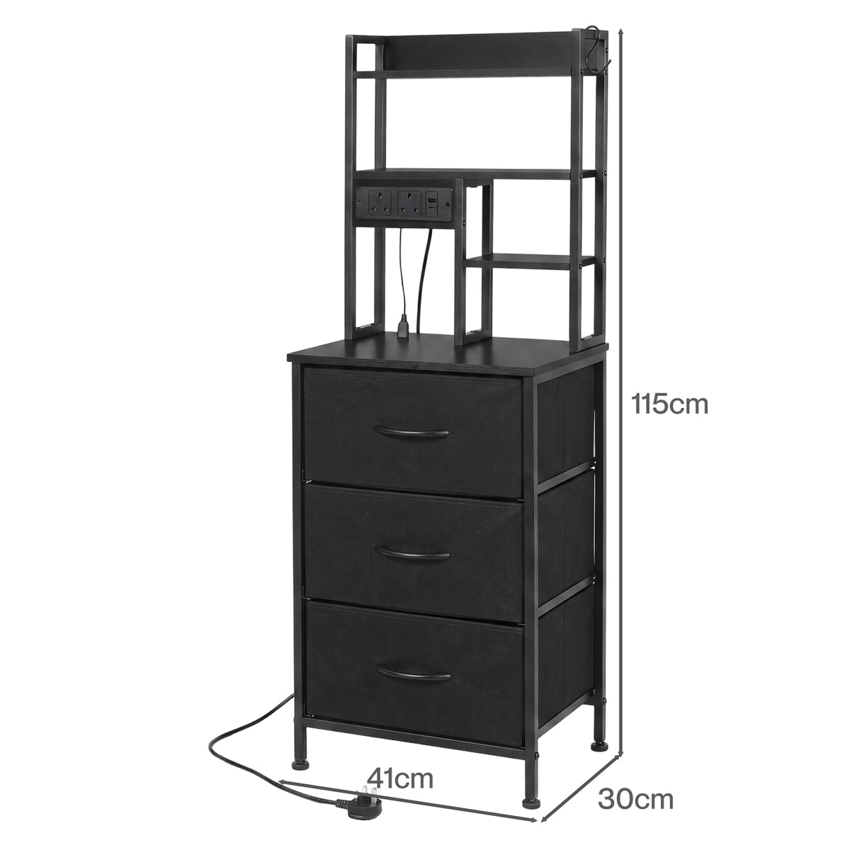 Levede Bedside Table with Charging Station 3 Drawer RGB Light Night Stand Black
