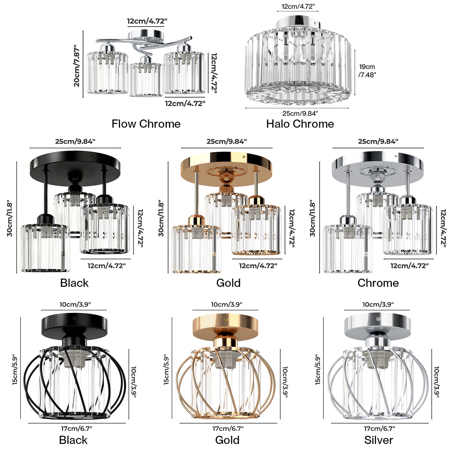 Emitto Crystal Ceiling Light Semi Flush Mount Chandelier Modern Hallway Lamp