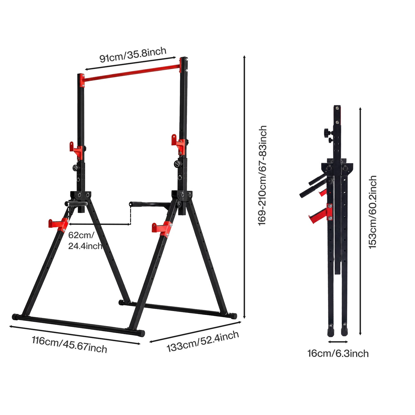 Centra Pull Up Bar  Pull Up Station  Dip Bars Free Standing  220KG  Black Red