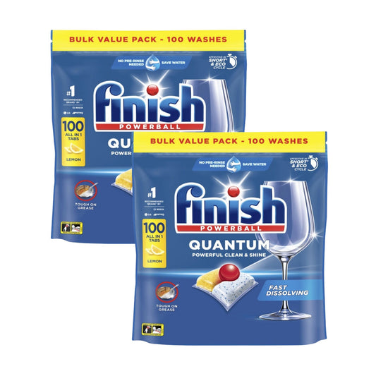 Finish Quantum All in 1 Dishwasher Tablets Lemon Sparkle 100's x2