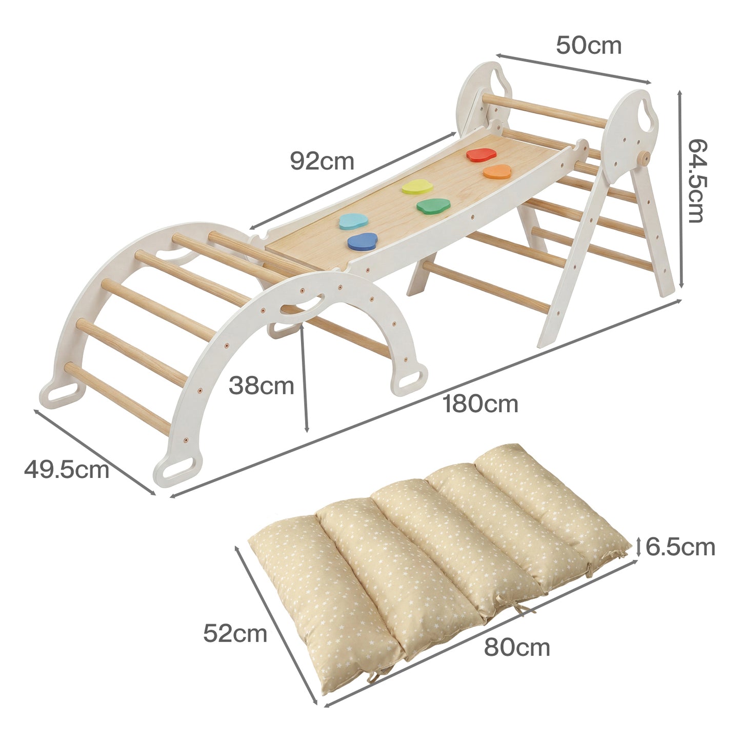 DEKKO 8 in 1 Triangle Climbing Set Kids Wooden Climber with Arch Slide White