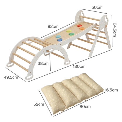 DEKKO 8 in 1 Triangle Climbing Set Kids Wooden Climber with Arch Slide White