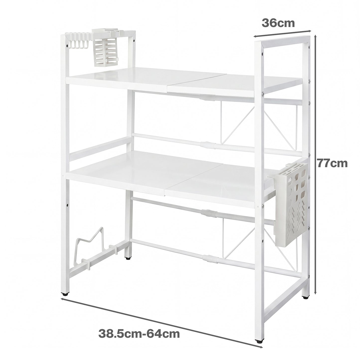 TOQUE 3 Tier Expandable Microwave Oven Rack Stand Kitchen Storage Shelf White