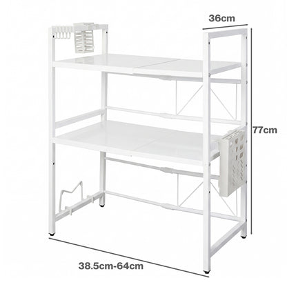TOQUE 3 Tier Expandable Microwave Oven Rack Stand Kitchen Storage Shelf White