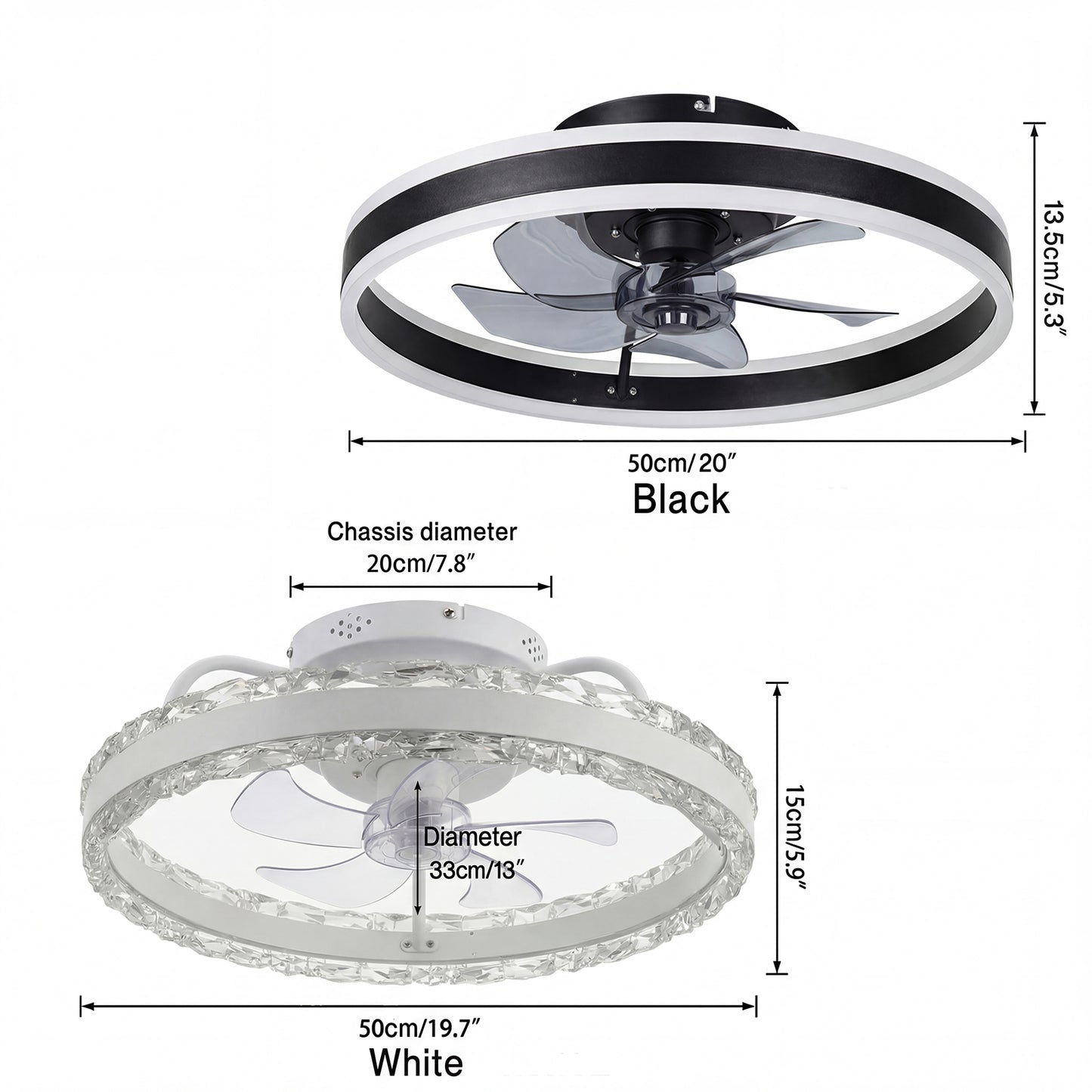 Emitto Ceiling Fan Light Modern LED Flush Mount Lamp 6 Speed Lamp Black White