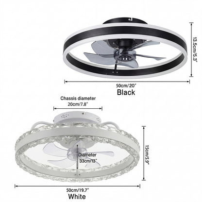 Emitto Ceiling Fan Light Modern LED Flush Mount Lamp 6 Speed Lamp Black White