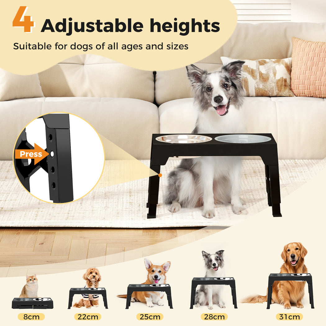 Skylos Dog Raised Elevated Pet Feeding Bowls Stainless Steel Adjustable Stand