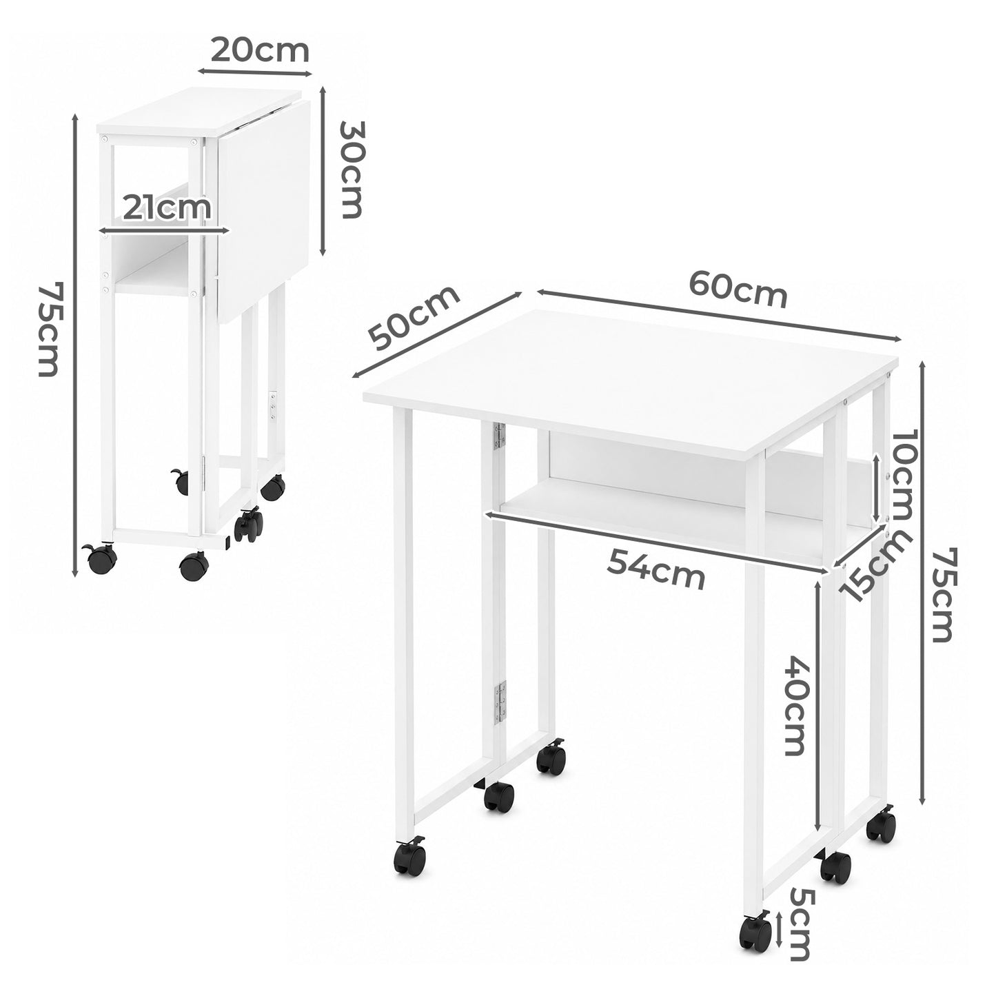 Levede Folding Computer Desk Extandable Table with Storage Shelf Wheeled Compact