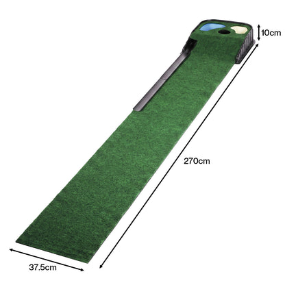 Centra Golf Putting Mat Training Aid Auto Ball Return 270cm Indoor Outdoor Green