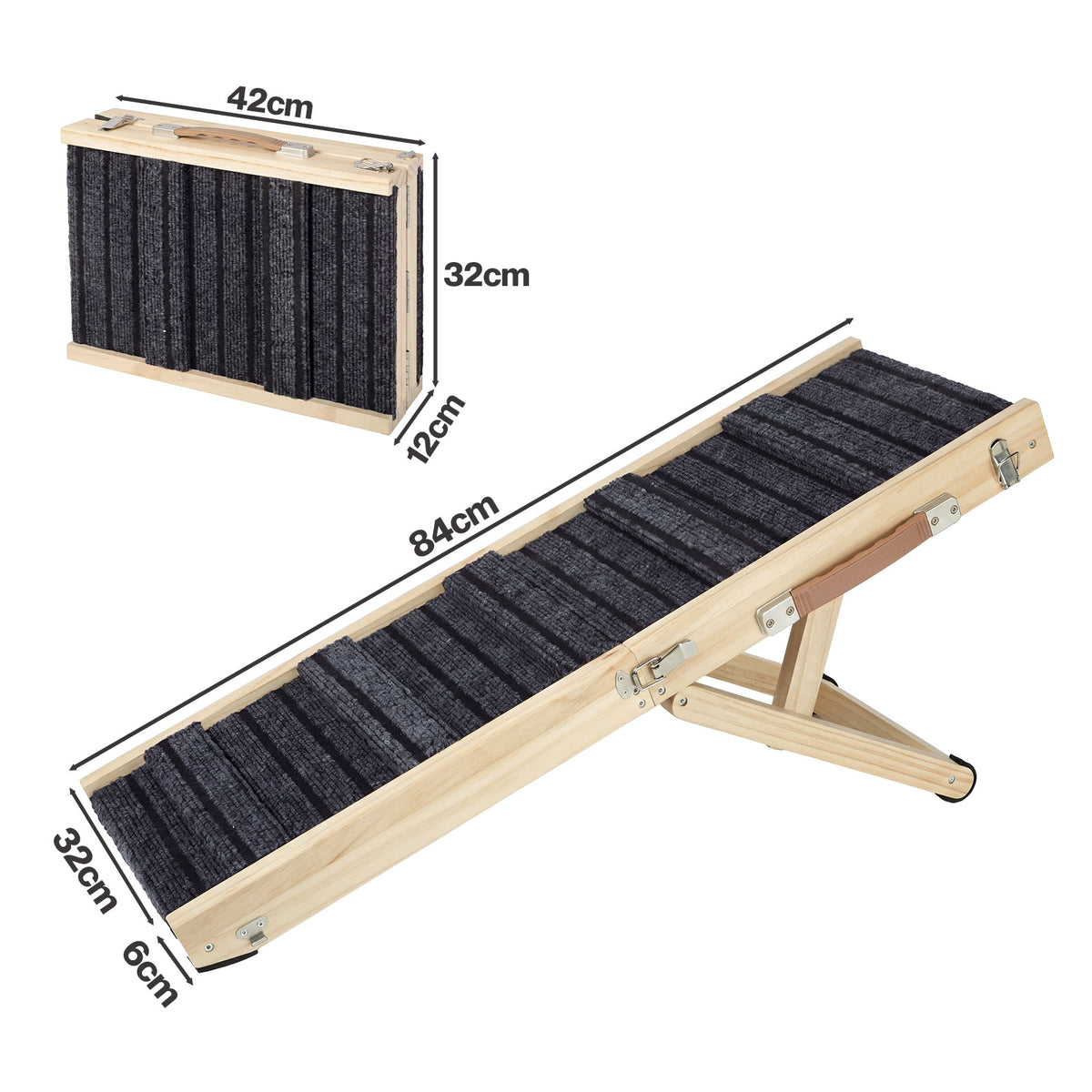 Skylos Dog Ramp Adjustable Folding 4 Heights Non Slip for Small Pets Natural