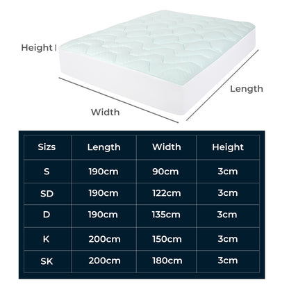 Bamboo Memory Foam Mattress Topper 3cm Double Super King Single Fitted Skirt