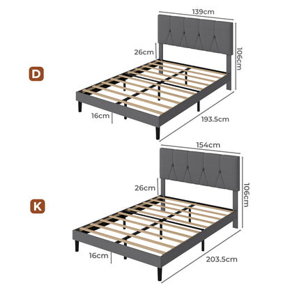 Levede Bed Frame Upholstered Linen Fabric Headboard Wooden Slat Double King Size