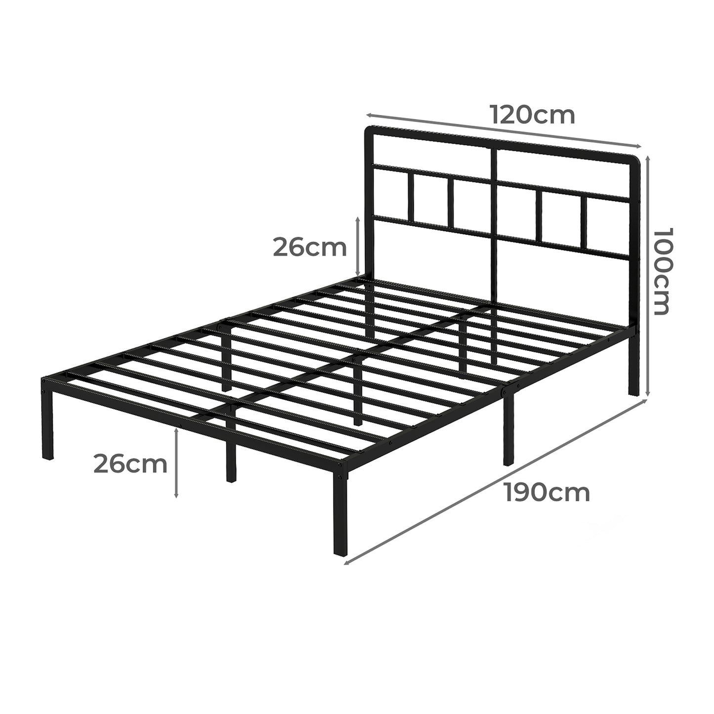 Levede Small Double Bed Frame Metal Platform with Headboard Heavy Duty 4FT Black