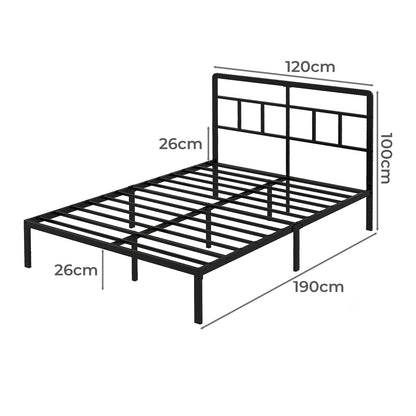 Levede Small Double Bed Frame Metal Platform with Headboard Heavy Duty 4FT Black