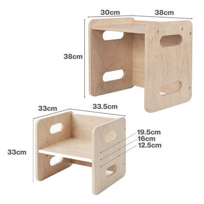 Levede Kids Table And Chair Sets 3-in-1 Adjustable Baby Safe Plywood Light Brown