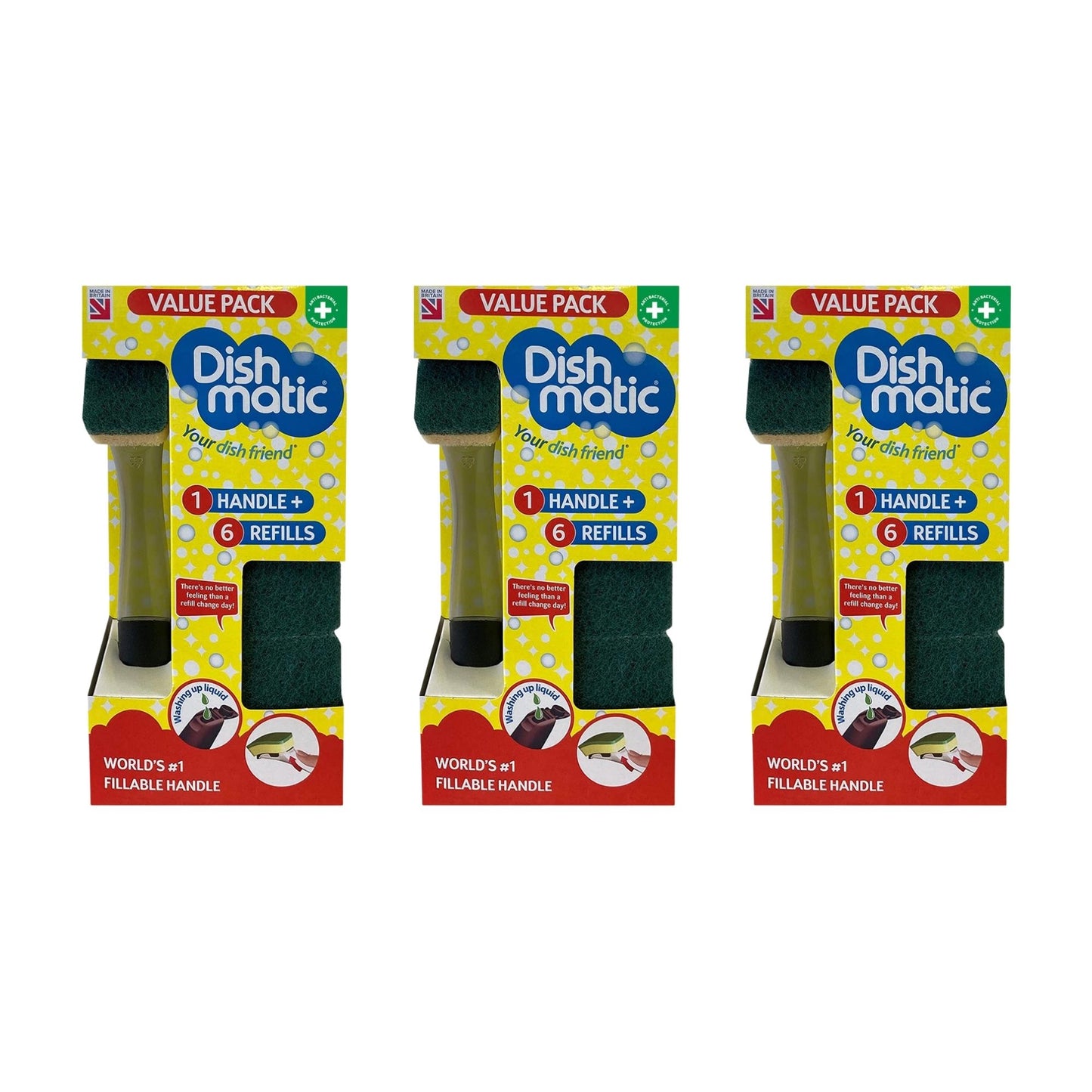 Dishmatic Sponge Essentials Bonus Pack -1 Handle & 6 Refills x3