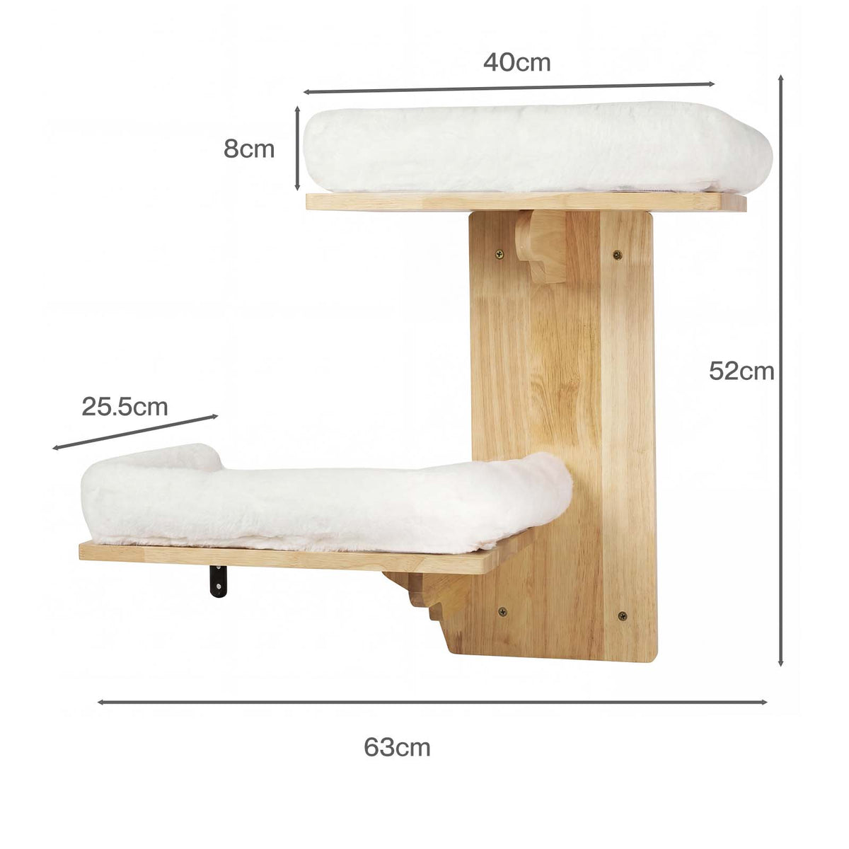 Skylos Cat Wall Shelves 2 Platform Steps Rubber Wood for Cat Climbing White
