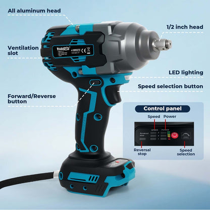Traderight 21V Brushless Impact Wrench 1/2" Rattle Gun 2×4.0Ah 1200Nm Kit Set