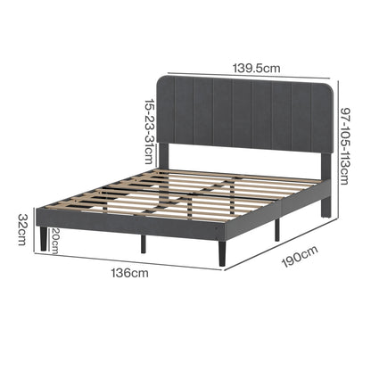 Levede Double Bed Frame with Adjustable Headboard Velvet Upholstered Dark Grey