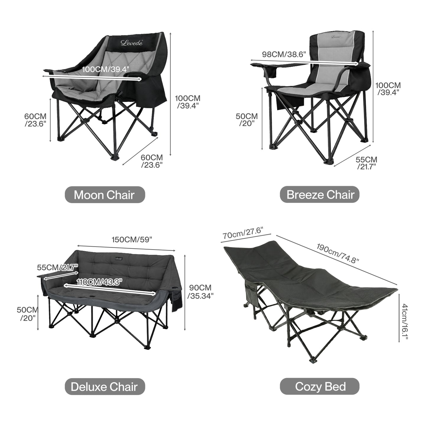 Levede Folding Camping Chairs Bed Oversized Portable Outdoor Furniture Hiking