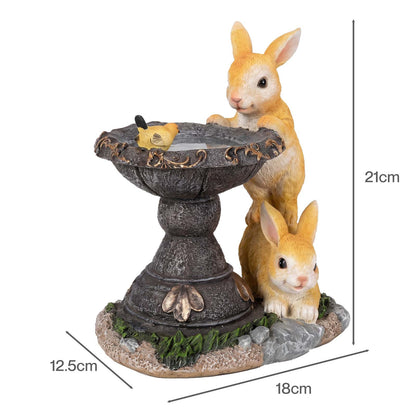 Emitto Garden Ornaments Outdoor Rabbit & Bird Solar Resin Artwork Bath For Patio
