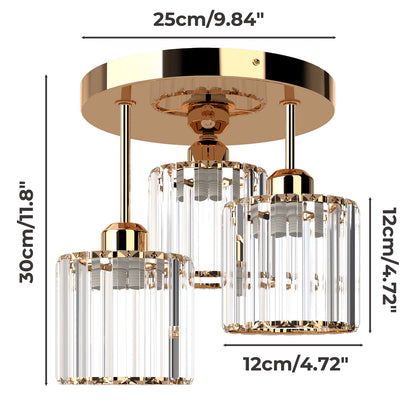 Emitto Crystal Ceiling Light 3 Light E27 Chandelier Semi Flush Mount Lamp Gold
