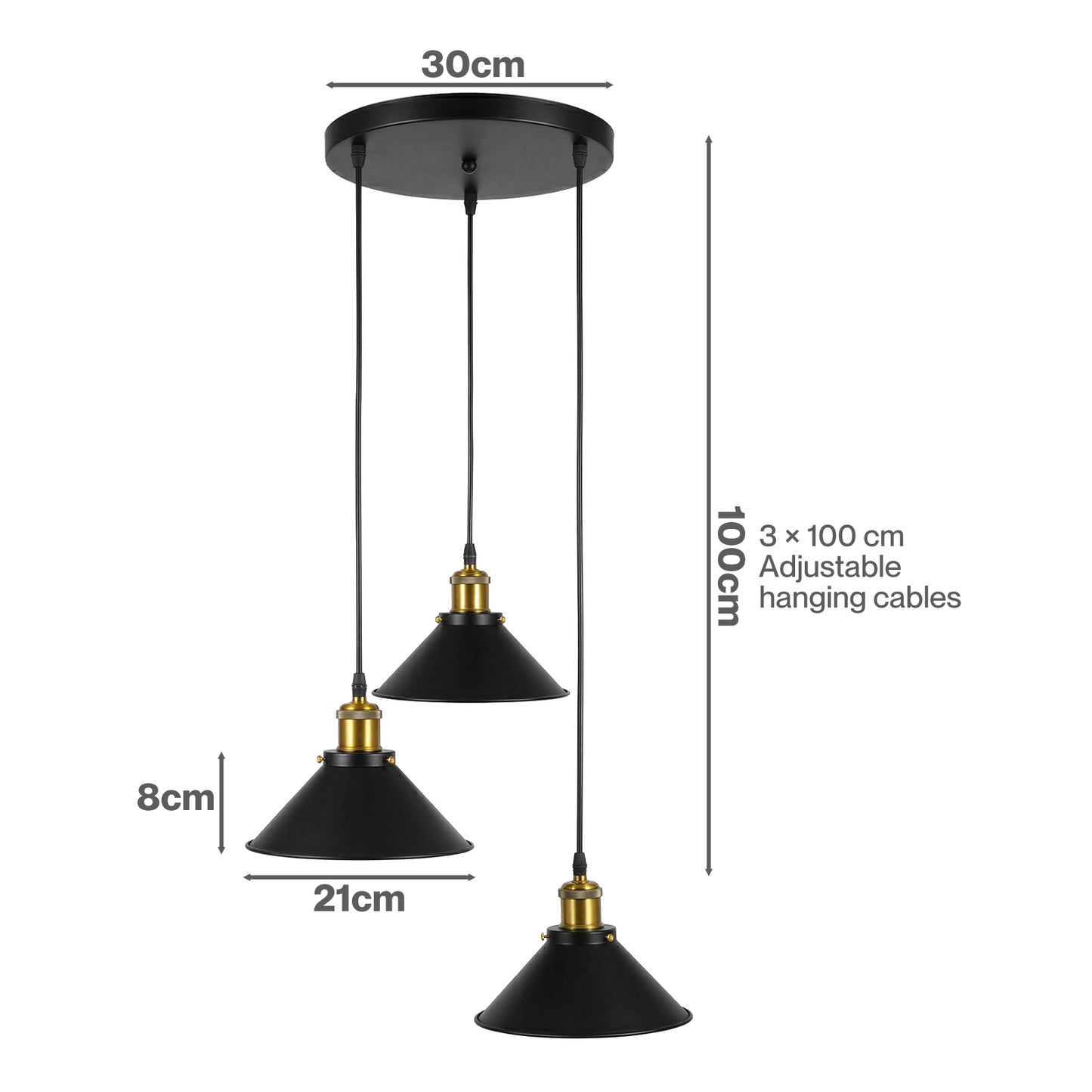 Emitto Pendant Light 3 Lights Height Adjustable Vintage Ceiling Light Black