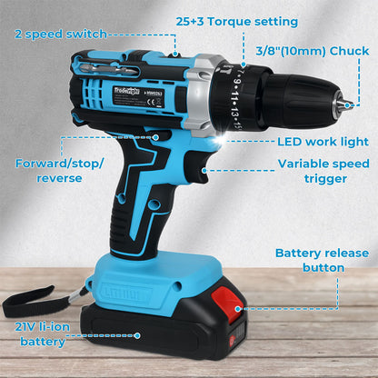 Traderight 21V Cordless Drill Combi Driver Electric Screwdriver Set 1 Battery