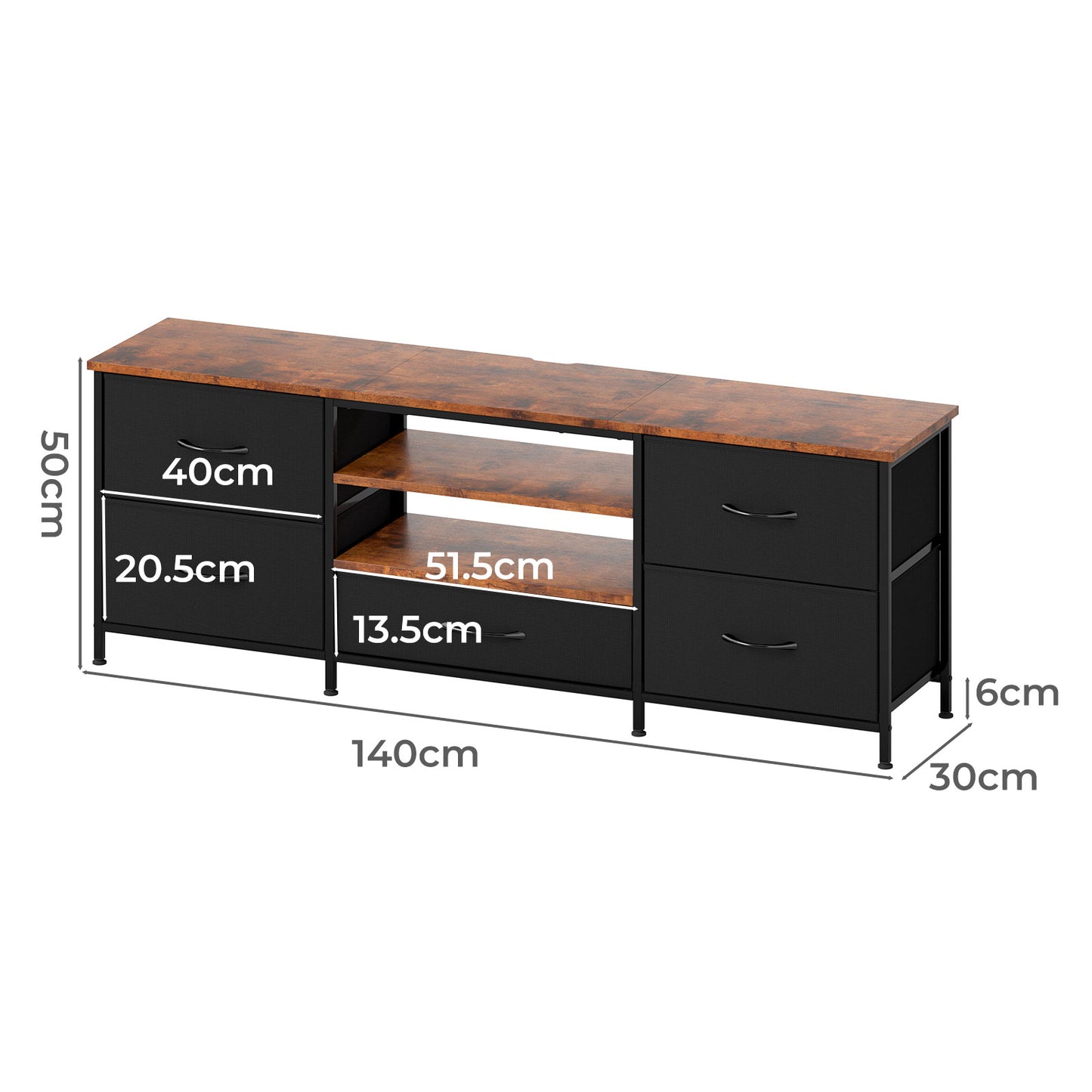 Levede TV Stand Cabinet Entertainment Unit 140cm with 5 Storage Drawers Shelves