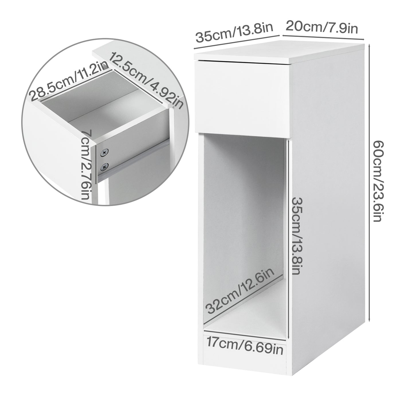 Levede Bedside Table Cabinet  Narrow Slim Side Cabinet White Drawer Open Shelf