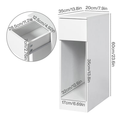 Levede Bedside Table Cabinet  Narrow Slim Side Cabinet White Drawer Open Shelf