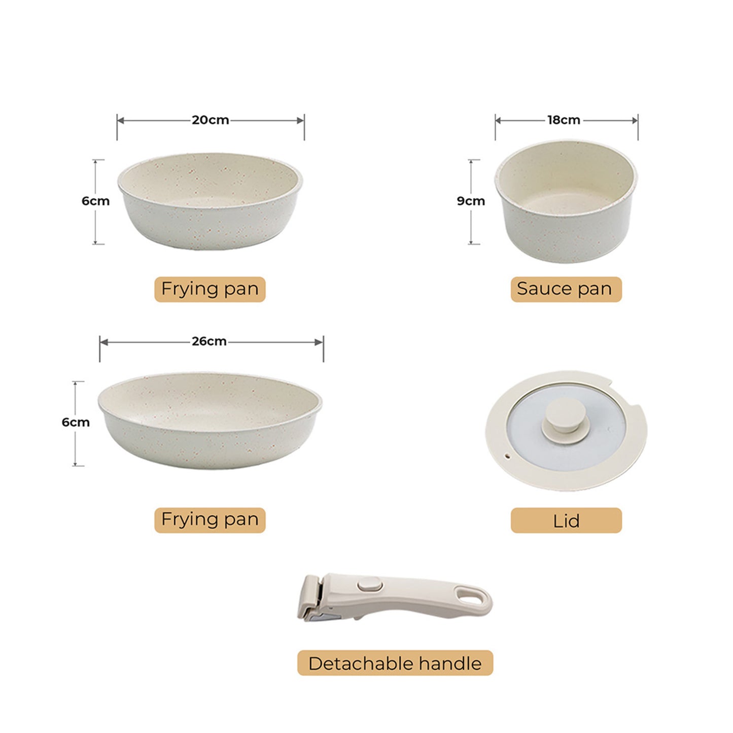 Toque 5PCS Cookware Set Non-Stick Pots and Sauce Pans Set with Detachable Handle