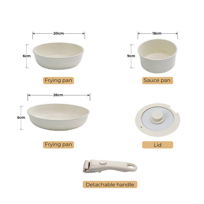Toque 5PCS Cookware Set Non-Stick Pots and Sauce Pans Set with Detachable Handle