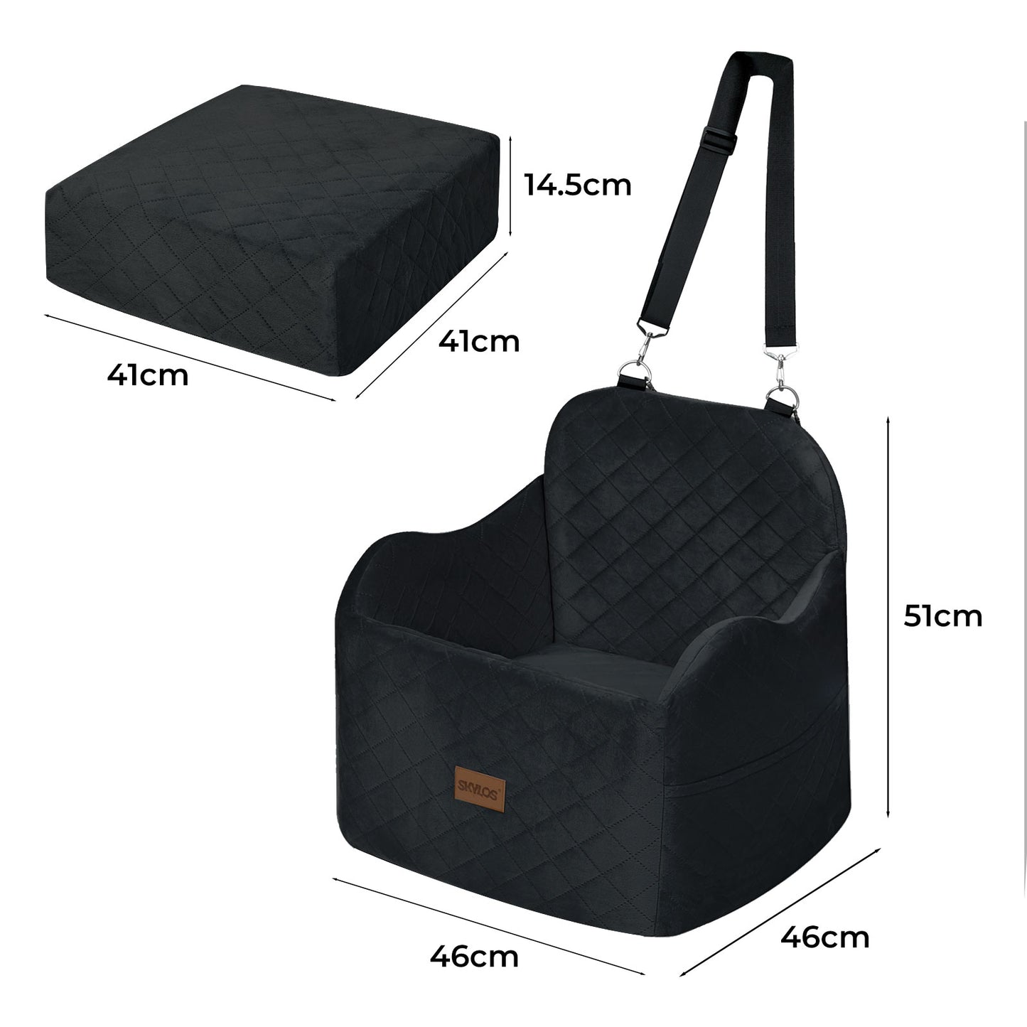 Skylos Dog Booster Car Seat for Small to Medium Pets up to 35 lbs Portable Black
