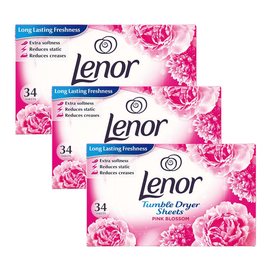 Lenor Tumble Dryer Sheets Pink Blossom 34 Pack x3