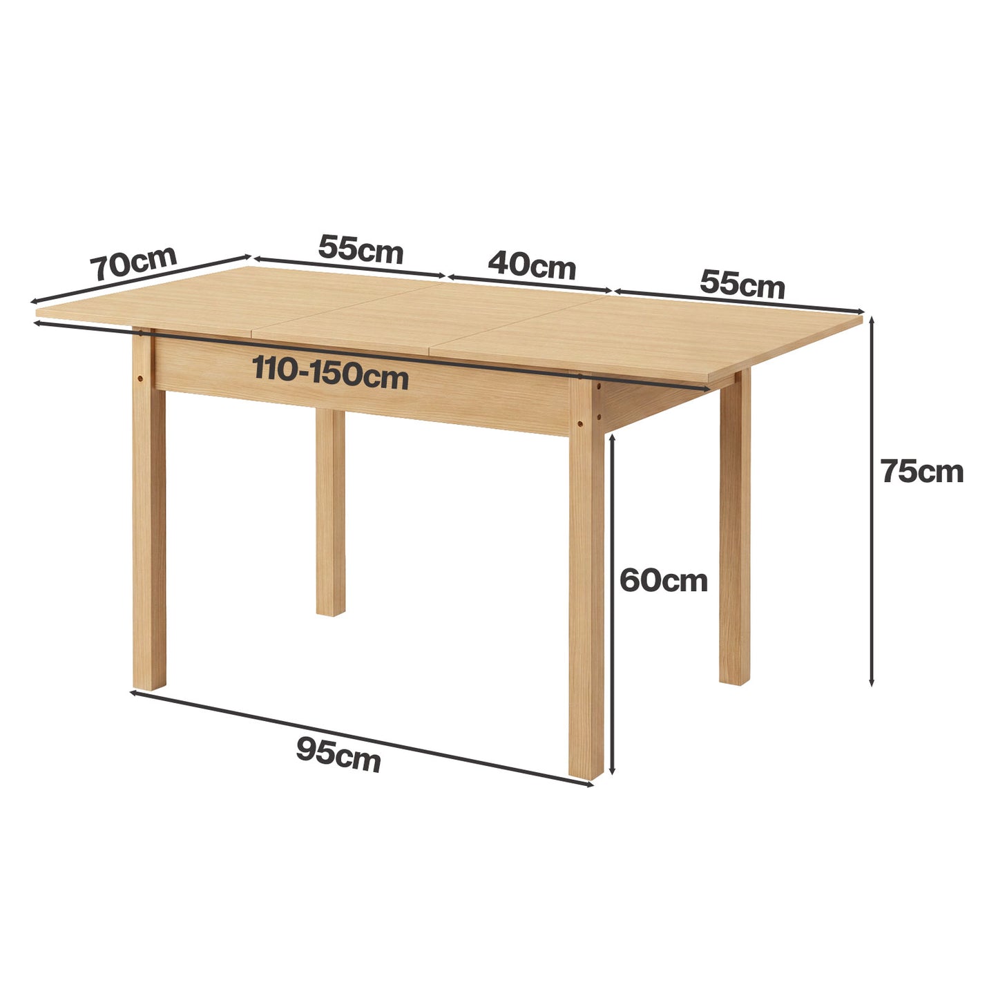 Levede Extendable Dining Table Oak Modern Rectangular Kitchen Table 4-6 Seat