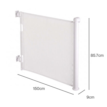 Dekko Retractable Stair Gate One Hand Lock 150cm PVC Mesh For Hallways Grey