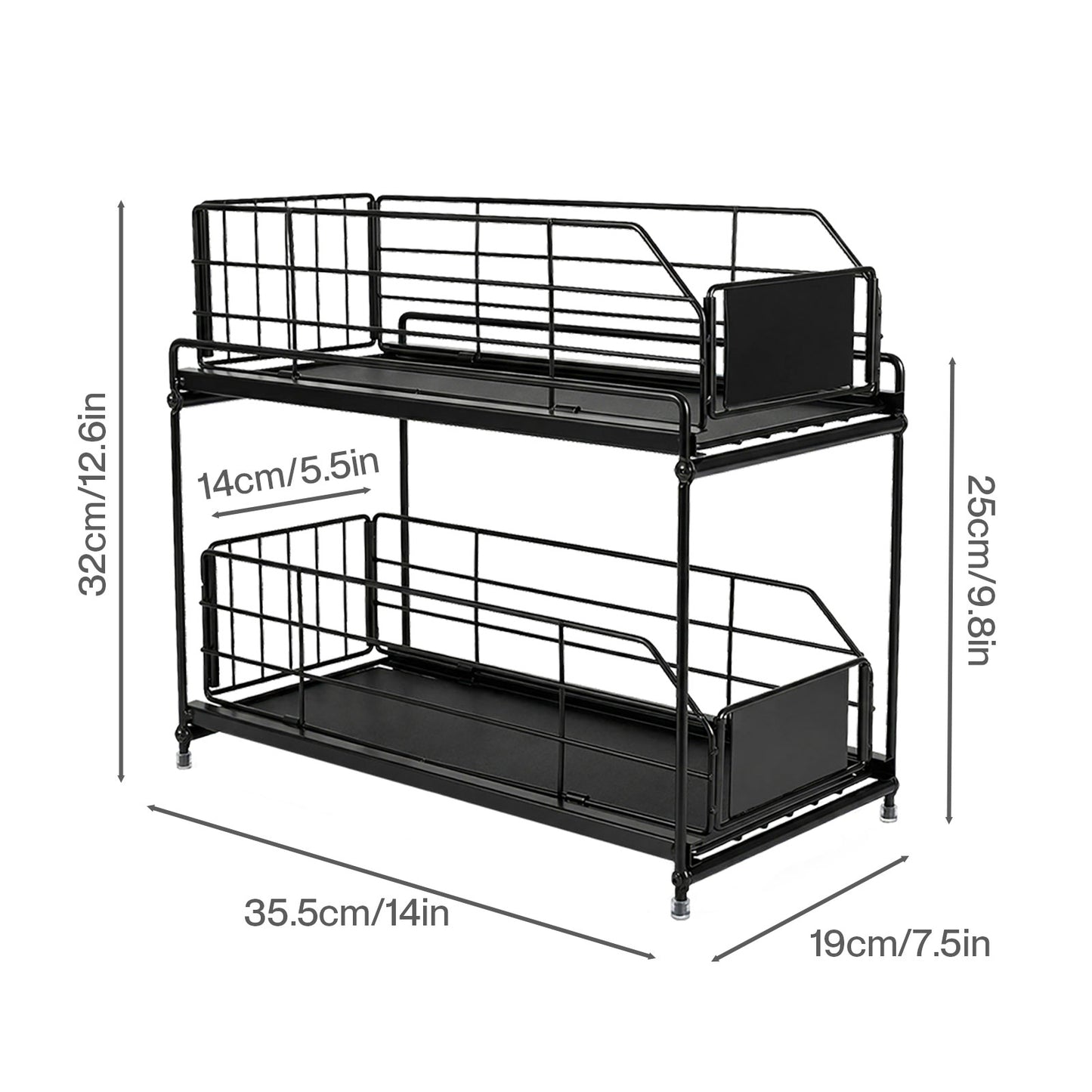 TOQUE 2 Tier Pull Out Basket Under Sink Kitchen Cabinet Storage Organiser Drawer