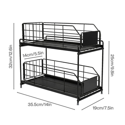 TOQUE 2 Tier Pull Out Basket Under Sink Kitchen Cabinet Storage Organiser Drawer