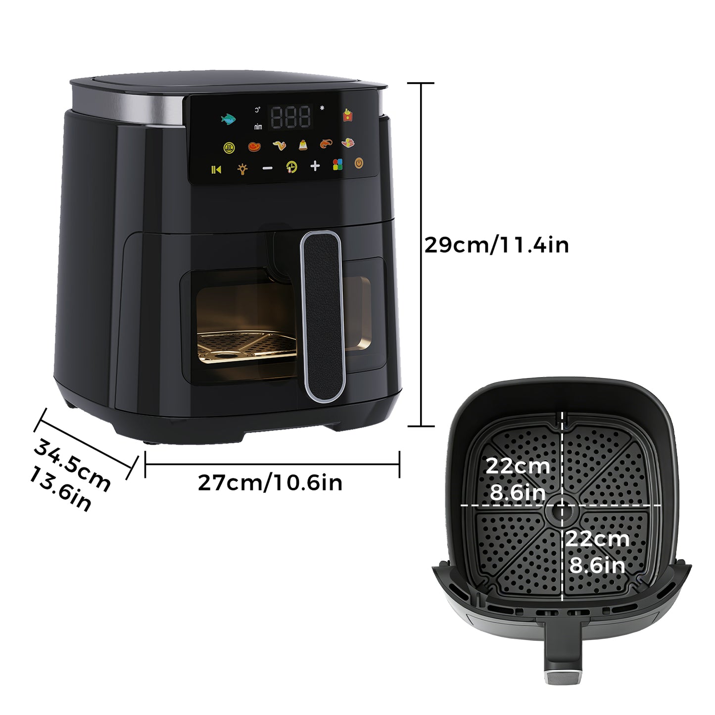 Spector 5L Digital Air Fryer 1250W Oil Free Hot Air Healthy Frying Cooker Black