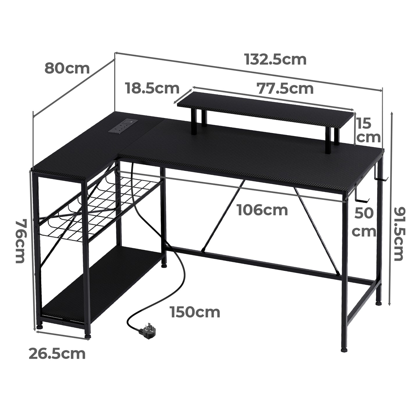 Levede Gaming Desk Corner L-Shaped Computer Table with LED Lights Storage USB