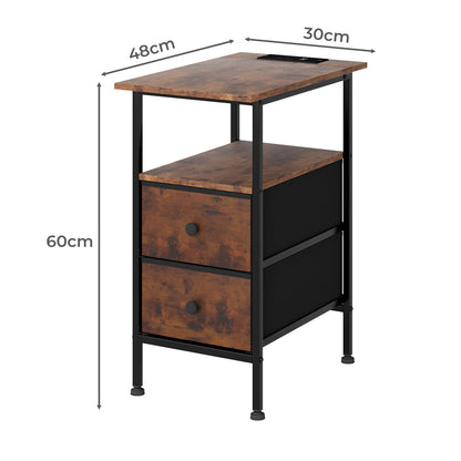 Levede Bedside Table Side Cabinet Storage Nightstand Charging Station 2 Drawers