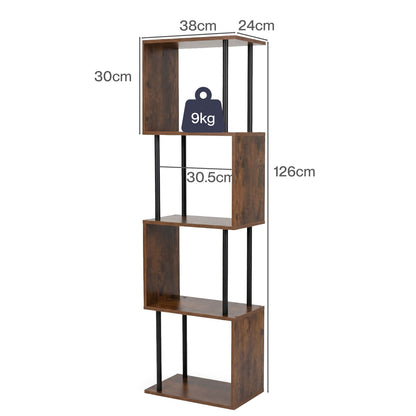 Levede 5-Tier Bookshelf S-Shaped Geometric Tall Bookcase Storage Unit Walnut
