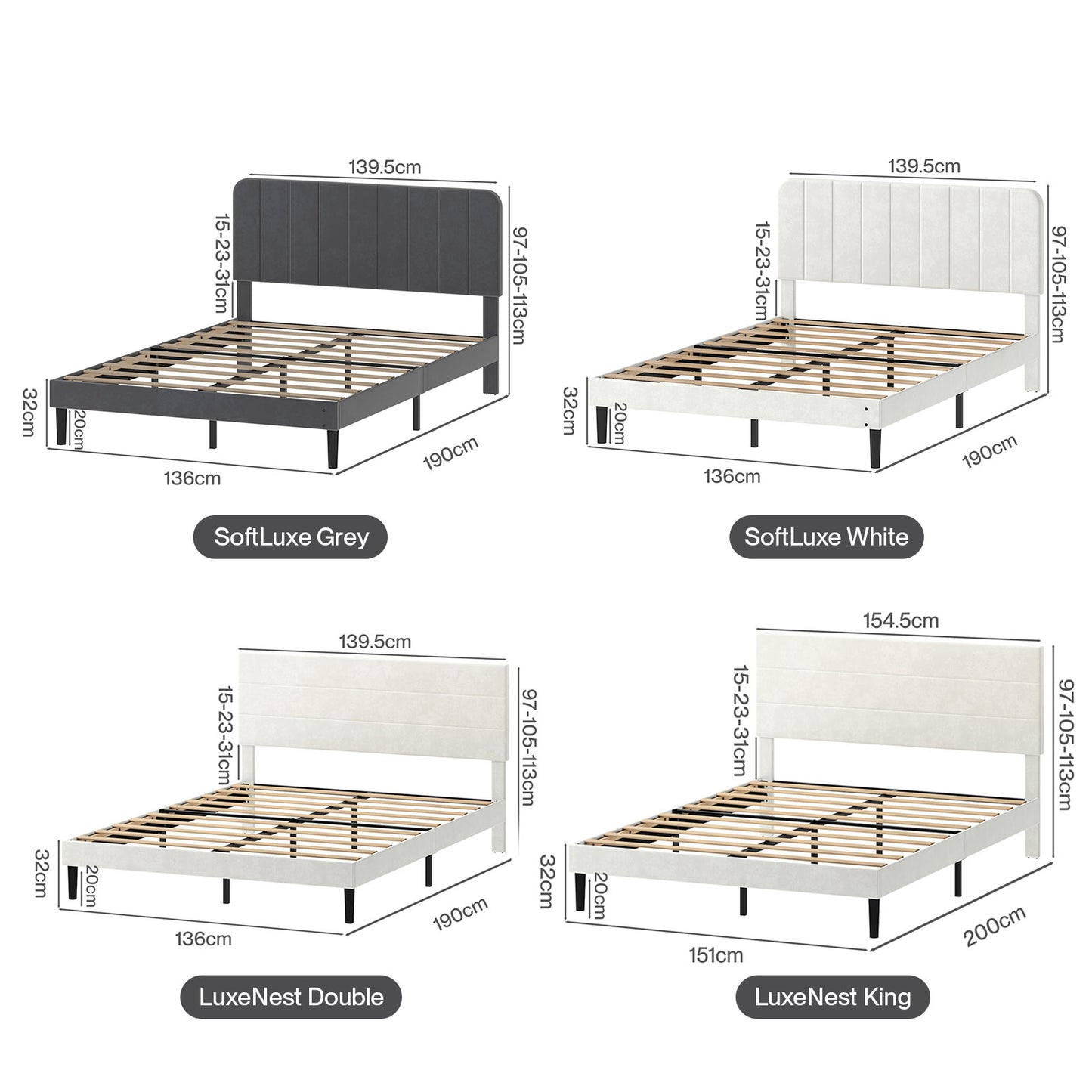 Levede Bed Frame Velvet Upholstered Platform Adjustable Headboard Double King