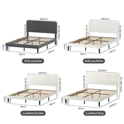 Levede Bed Frame Velvet Upholstered Platform Adjustable Headboard Double King