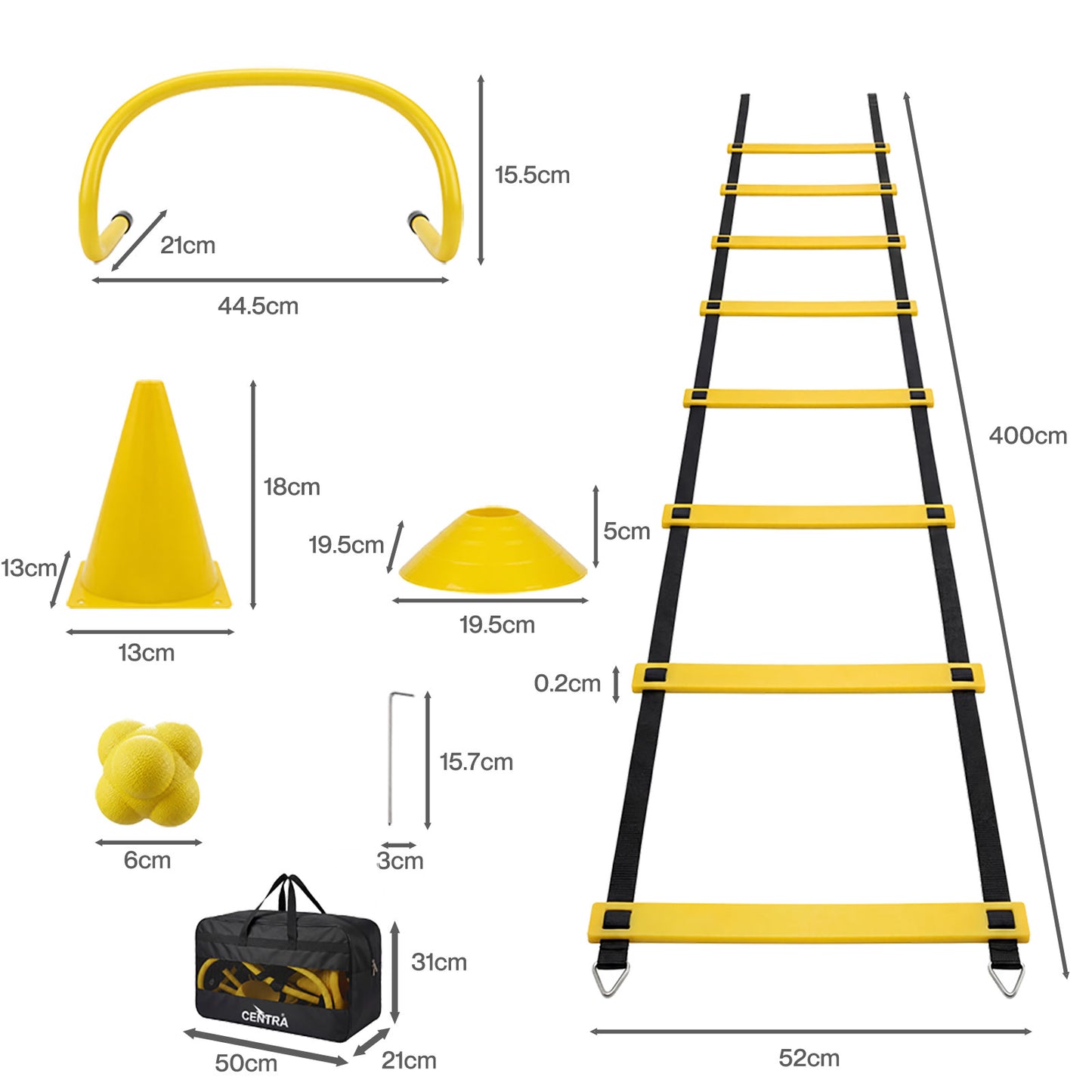 Centra Speed Agility Training Set Football Footwork Ladder Hurdles Cones Kit
