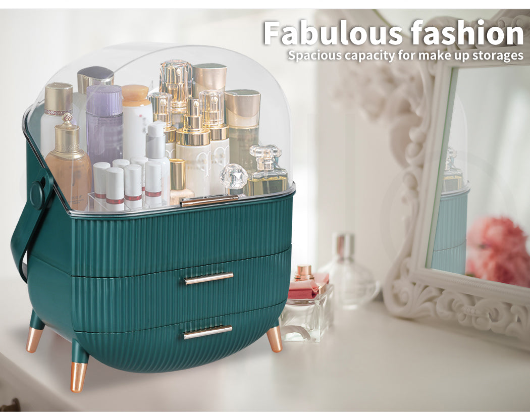ilus Makeup Organizer Case Drawer Portable Cosmetic Jewellery Storage Box Dark Green